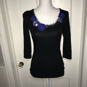 White House Black Market Flower Embellished Top